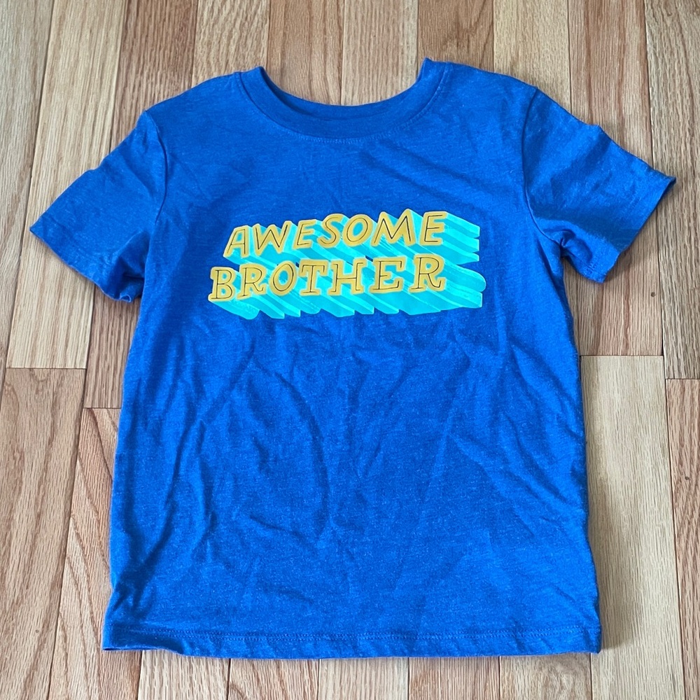 Cat & Jack T Shirt Boys 4T Blue Awesome Brother Casual